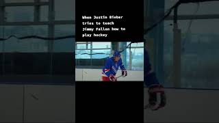 Justin Bieber teaches Jimmy Fallon to play hockey  A little humor for your feed funny hockey [upl. by Gnoz]