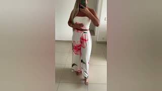 Conjunto Calça Pantalona E Cropped  Flores Rosadas  Cris Oliver [upl. by Leeda619]