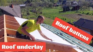 Twostorey tiny house build Roof underlay and roof battens installation [upl. by Cirtap756]