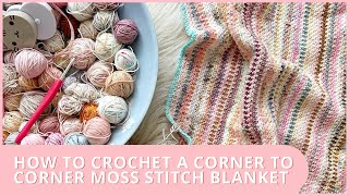 How to Crochet  Corner to Corner Moss StitchLinen Stitch  Scrap Yarn Blanket [upl. by Inimod]