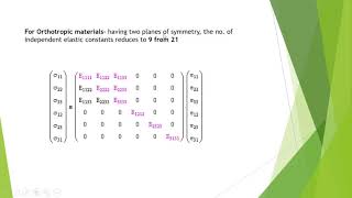 Independent elastic constants Anisotropic Orthotropic transversely isotropic Isotropic [upl. by Leftwich]